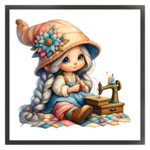 Load image into Gallery viewer, Sewing machine gnome girl-40*40CM  16CT Stamped Cross Stitch
