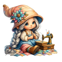 Load image into Gallery viewer, Sewing machine gnome girl-40*40CM  16CT Stamped Cross Stitch
