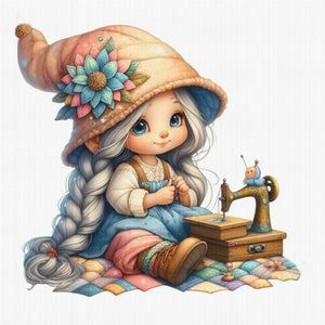 Sewing machine gnome girl-40*40CM  16CT Stamped Cross Stitch