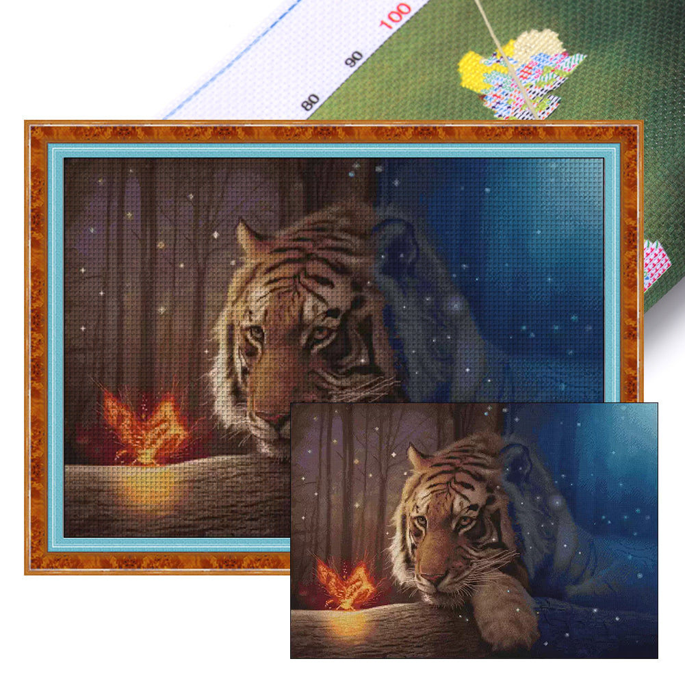 Glowing Tiger-73*55CM  14CT Stamped Cross Stitch (Fairy Brand)