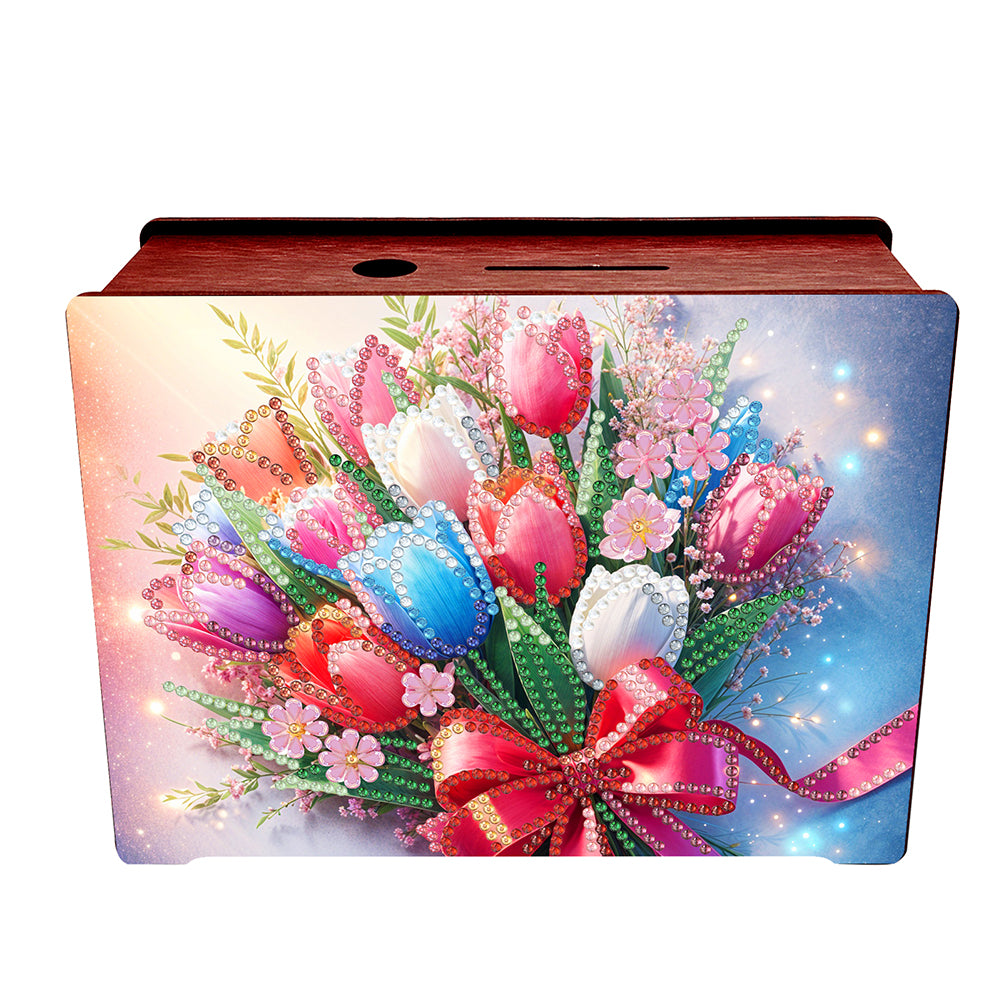 Diamond Painting Piggy Bank Wooden Coin Bank Storage Box for Home Decor and Gift