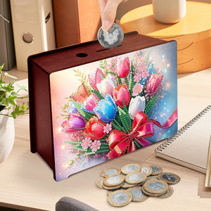 Diamond Painting Piggy Bank Wooden Coin Bank Storage Box for Home Decor and Gift