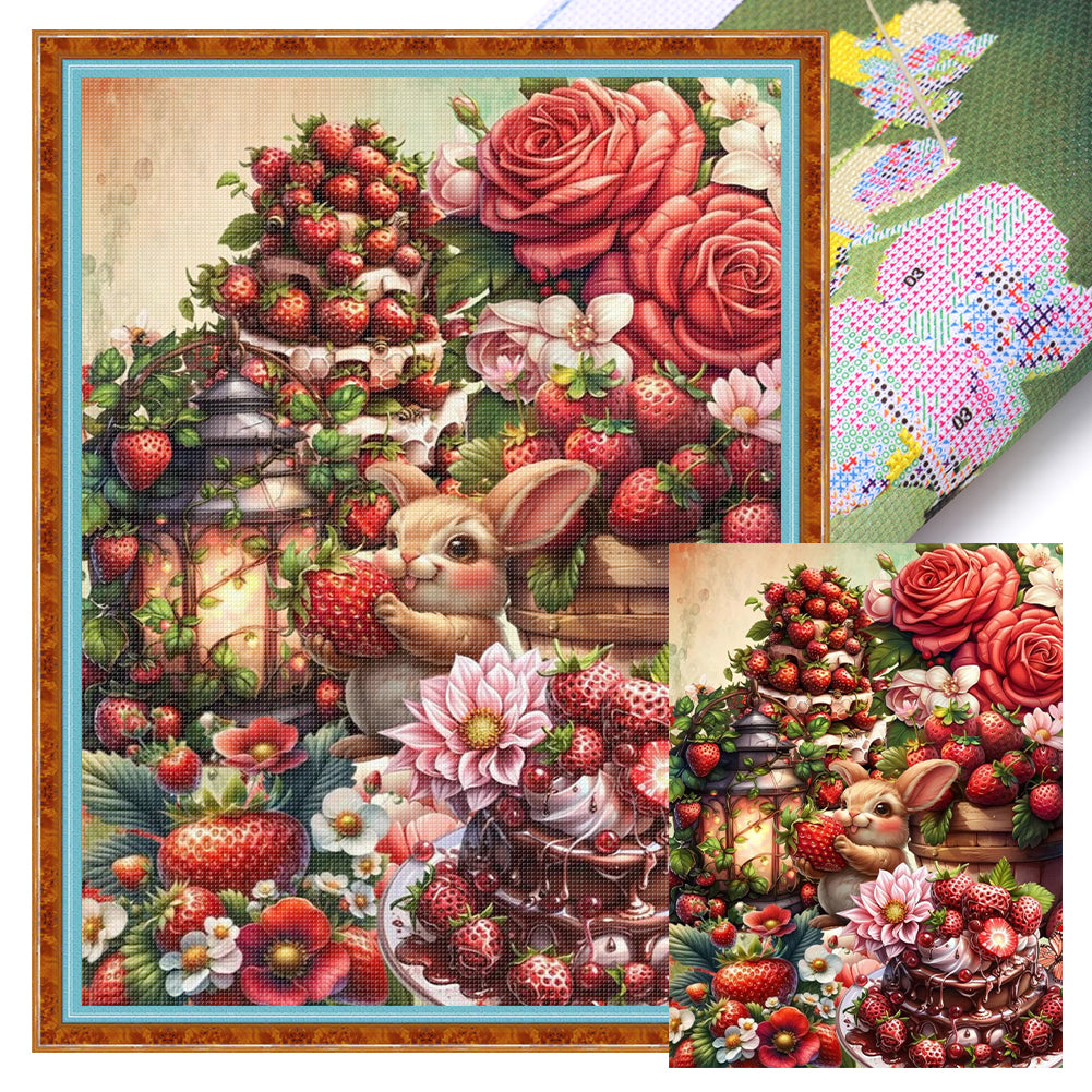 Rabbit Strawberry Cake-40*55CM  14CT Stamped Cross Stitch