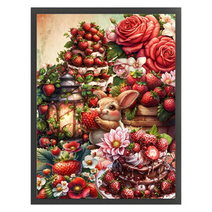 Rabbit Strawberry Cake-40*55CM  14CT Stamped Cross Stitch