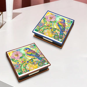 Birds Leather Diamond Art Note Box with 150 Sheets of Paper for Adults Beginners