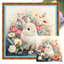 Load image into Gallery viewer, Bunny Rabbit in Flowers-50*50CM  11CT Stamped Cross Stitch (Mona Lisa Brand Silk)
