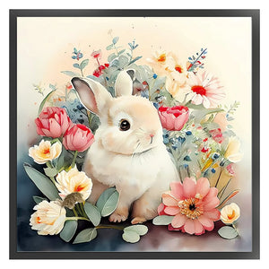 Bunny Rabbit in Flowers-50*50CM  11CT Stamped Cross Stitch (Mona Lisa Brand Silk)
