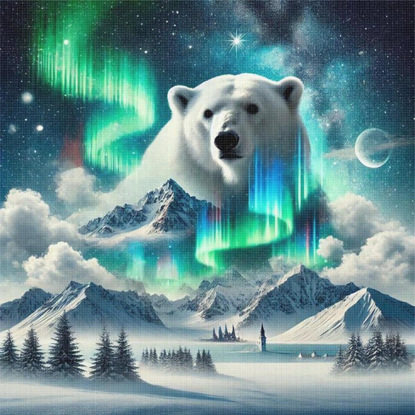 Polar Bear Under Aurora Mountains - Full 11CT Stamped Cross Stitch 50x50CM - Band