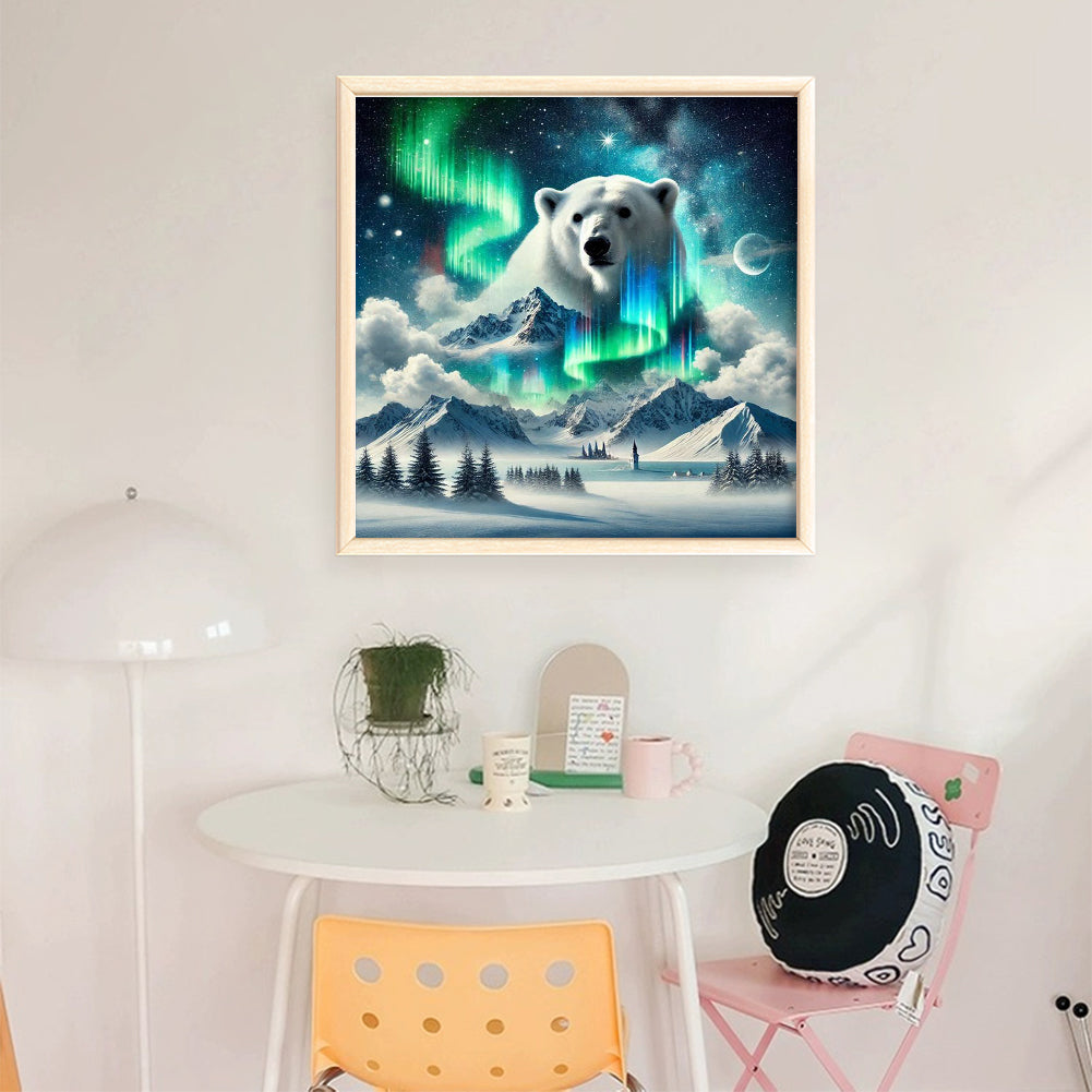 Polar Bear Under Aurora Mountains - Full 11CT Stamped Cross Stitch 50x50CM - Band