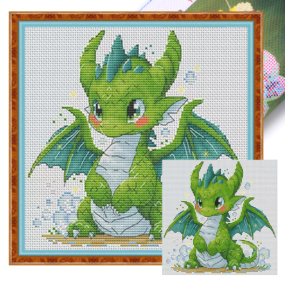 Cute little green dragon-25*25CM  16CT Stamped Cross Stitch (Fairy Brand)