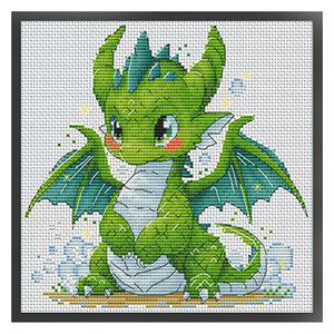 Cute little green dragon-25*25CM  16CT Stamped Cross Stitch (Fairy Brand)