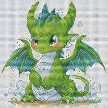 Load image into Gallery viewer, Cute little green dragon-25*25CM  16CT Stamped Cross Stitch (Fairy Brand)
