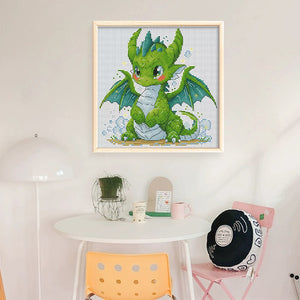 Cute little green dragon-25*25CM  16CT Stamped Cross Stitch (Fairy Brand)