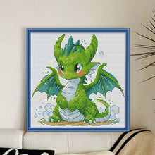 Load image into Gallery viewer, Cute little green dragon-25*25CM  16CT Stamped Cross Stitch (Fairy Brand)
