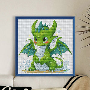 Cute little green dragon-25*25CM  16CT Stamped Cross Stitch (Fairy Brand)