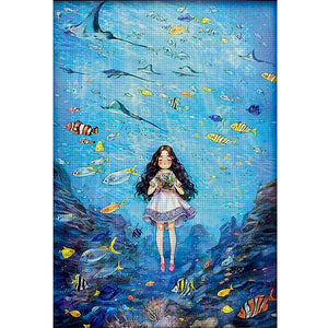 Girl in the underwater world-62*85CM  9CT Stamped Cross Stitch (Mona Lisa Brand)
