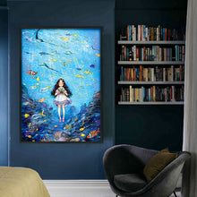 Load image into Gallery viewer, Girl in the underwater world-62*85CM  9CT Stamped Cross Stitch (Mona Lisa Brand)
