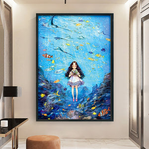 Girl in the underwater world-62*85CM  9CT Stamped Cross Stitch (Mona Lisa Brand)