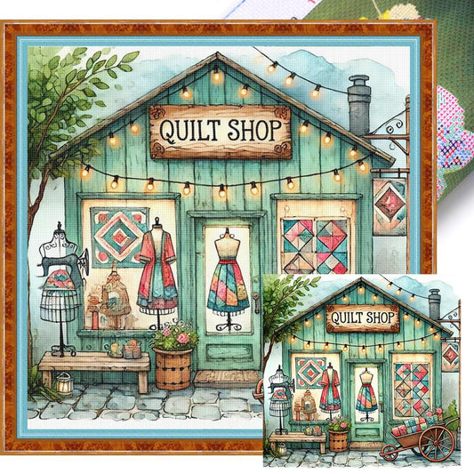 Sewing Cabin - Full 14CT Stamped Cross Stitch 40x40CM - Huacan