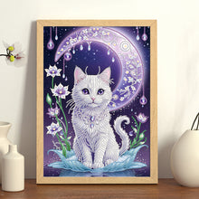 Load image into Gallery viewer, Purple Moonlight Cat 30*40CM(Canvas) Partial Special Shaped Drill Diamond Painting
