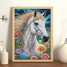 Load image into Gallery viewer, White Horse In Flowers 30*40CM(Canvas) Partial Special Shaped Drill Diamond Painting
