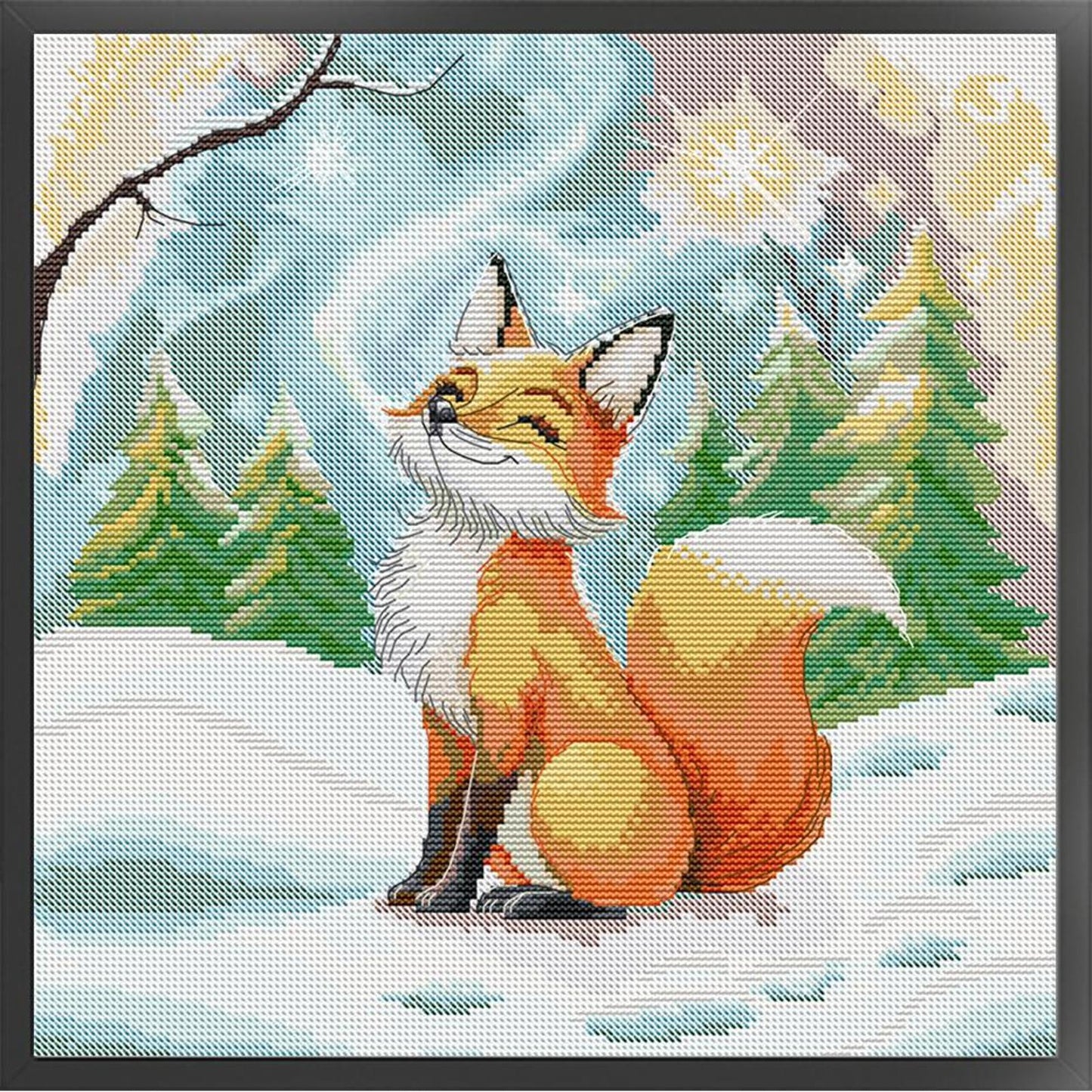 Little Fox In Winter - Partial 14CT Stamped Cross Stitch 34x34CM - Joy Sunday Backstitch