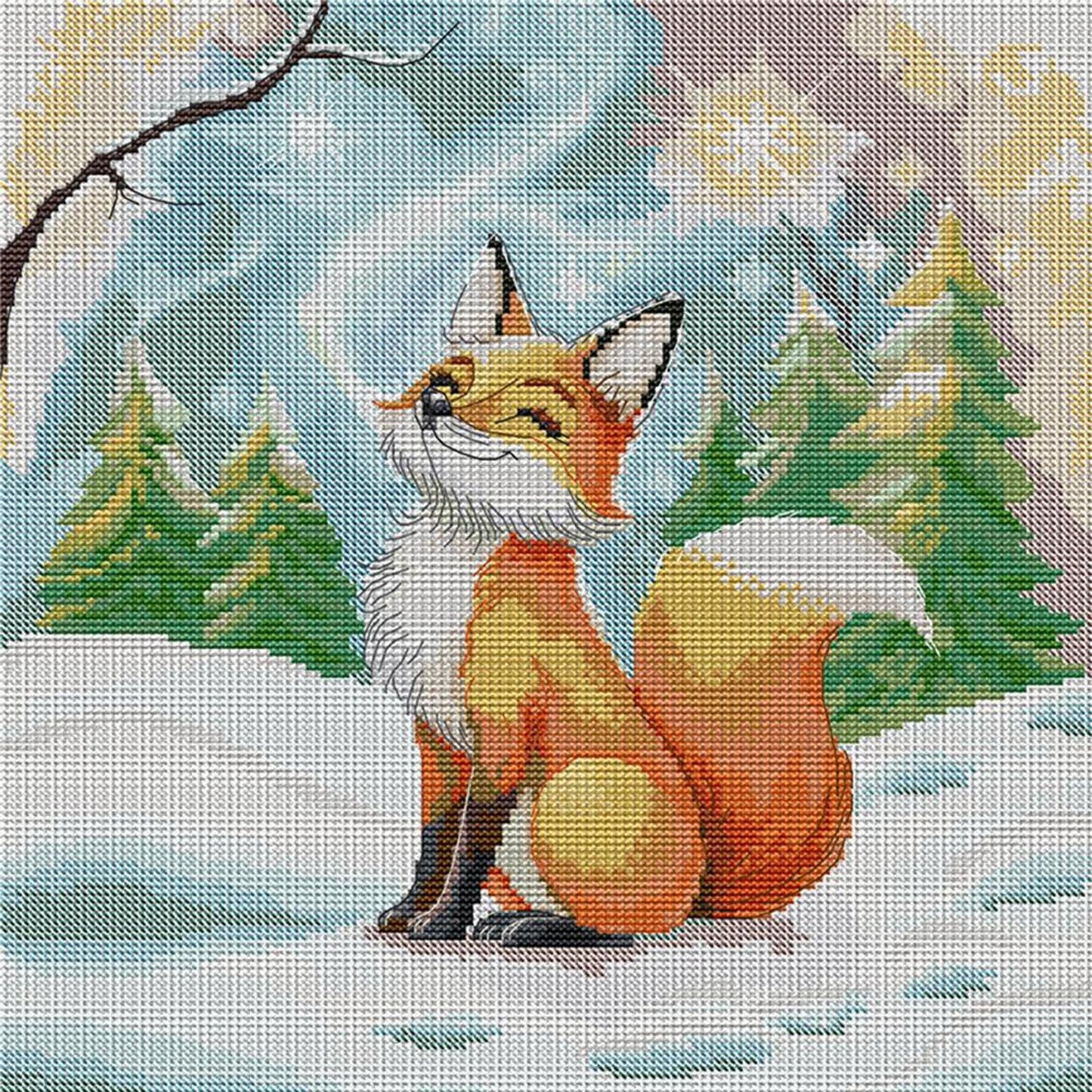 Little Fox In Winter - Partial 14CT Stamped Cross Stitch 34x34CM - Joy Sunday Backstitch
