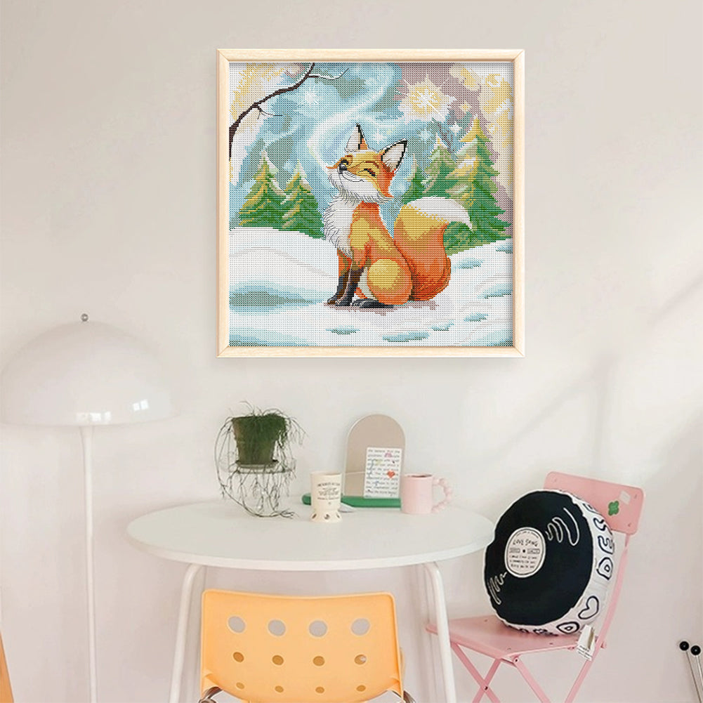 Little Fox In Winter - Partial 14CT Stamped Cross Stitch 34x34CM - Joy Sunday Backstitch