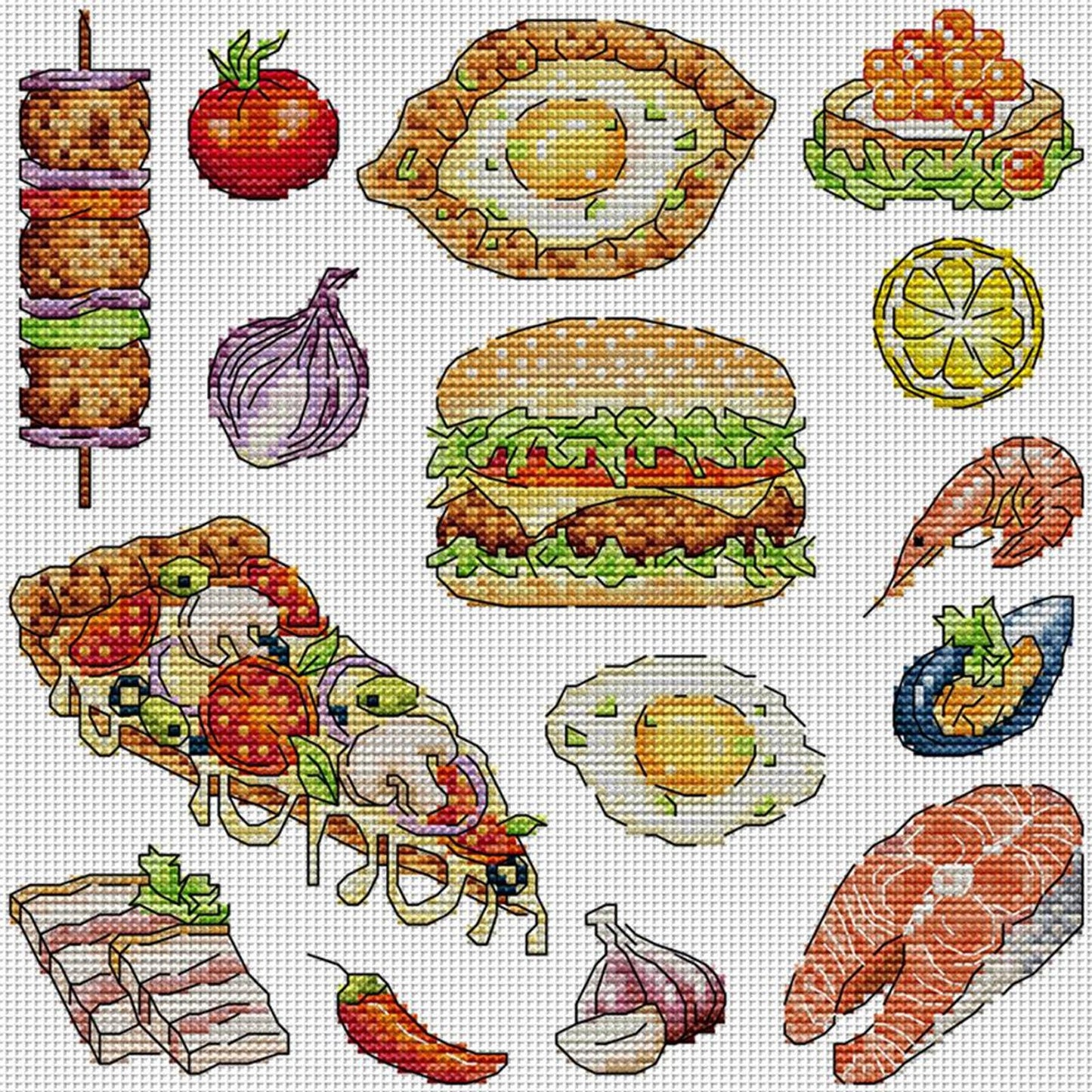 Food Collection - Partial 14CT Stamped Cross Stitch 27x27CM - Joy Sunday Backstitch