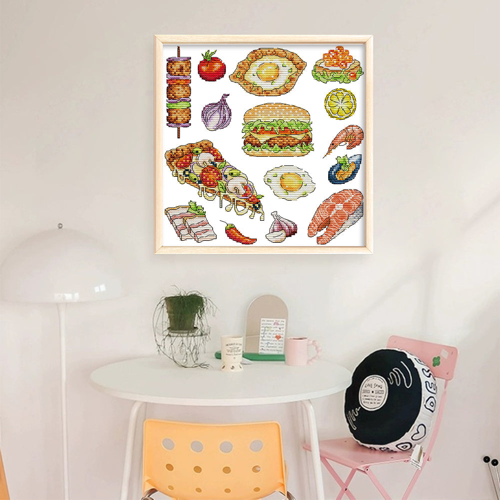 Food Collection - Partial 14CT Stamped Cross Stitch 27x27CM - Joy Sunday Backstitch