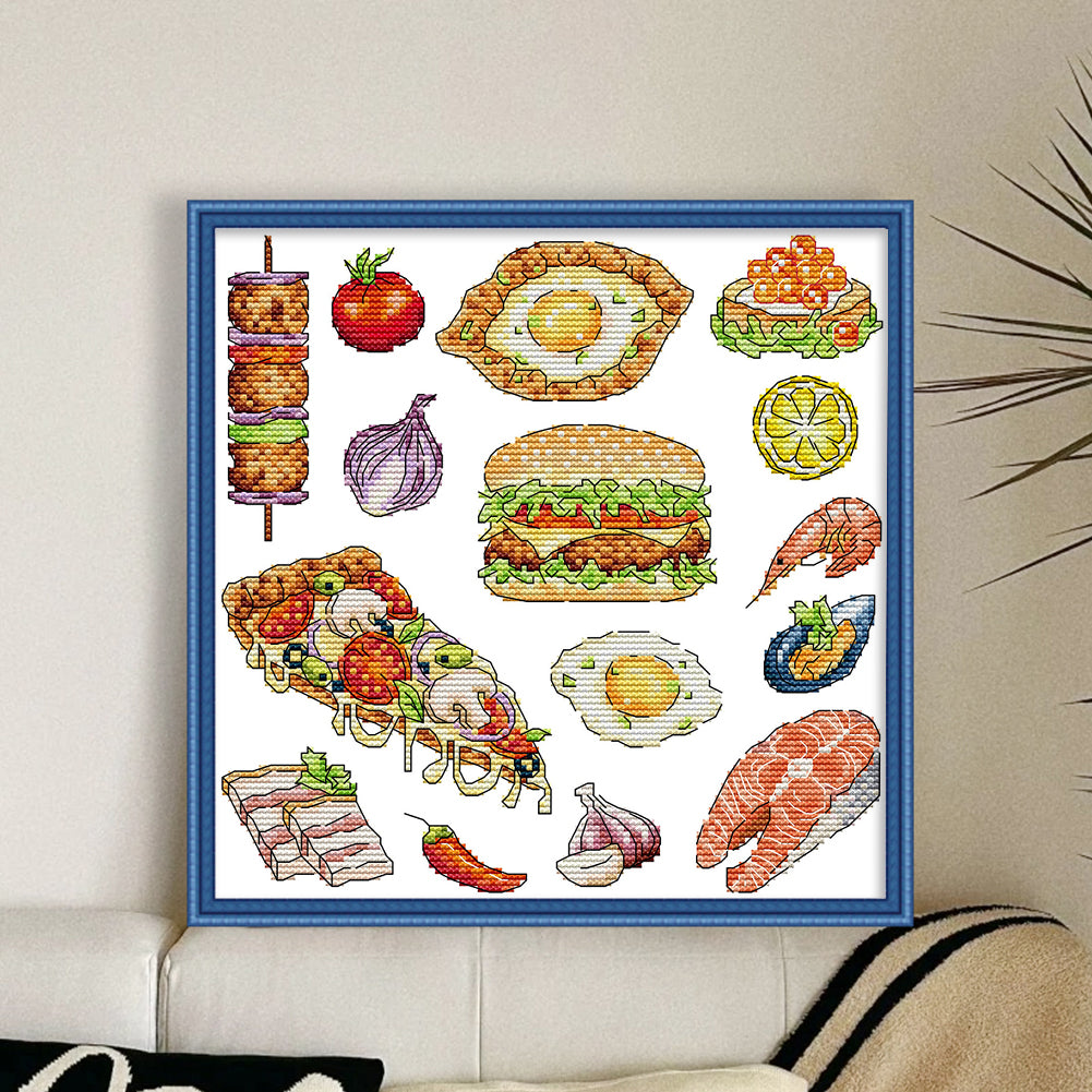 Food Collection - Partial 14CT Stamped Cross Stitch 27x27CM - Joy Sunday Backstitch