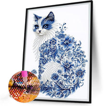 Load image into Gallery viewer, Celadon Flower Cat 30*40CM(Canvas) Partial Special Shaped Drill Diamond Painting
