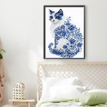 Load image into Gallery viewer, Celadon Flower Cat 30*40CM(Canvas) Partial Special Shaped Drill Diamond Painting
