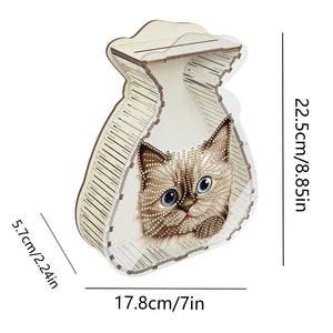Acrylic Wooden Cat DIY Money Storage Box Diamond Art Decors for Adults Beginners