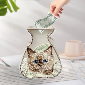 Acrylic Wooden Cat DIY Money Storage Box Diamond Art Decors for Adults Beginners