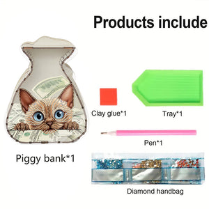 Acrylic Wooden Cat DIY Money Storage Box Diamond Art Decors for Adults Beginners