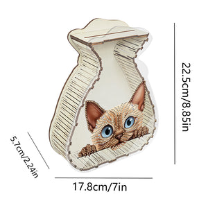 Acrylic Wooden Cat DIY Money Storage Box Diamond Art Decors for Adults Beginners