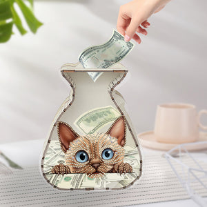 Acrylic Wooden Cat DIY Money Storage Box Diamond Art Decors for Adults Beginners