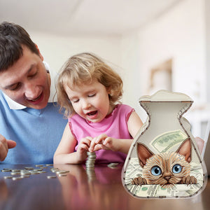 Acrylic Wooden Cat DIY Money Storage Box Diamond Art Decors for Adults Beginners