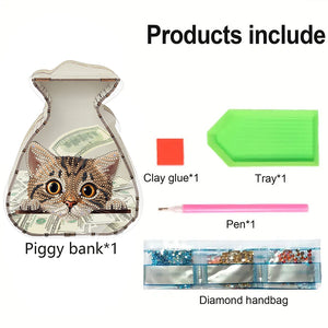 Acrylic Wooden Cat DIY Money Storage Box Diamond Art Decors for Adults Beginners