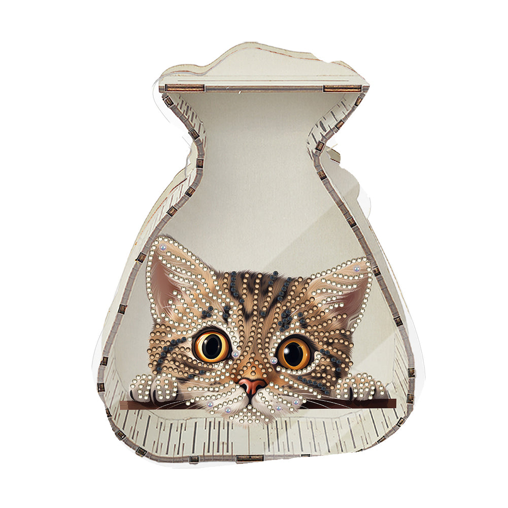 Acrylic Wooden Cat DIY Money Storage Box Diamond Art Decors for Adults Beginners