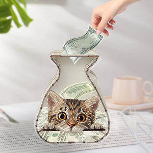 Acrylic Wooden Cat DIY Money Storage Box Diamond Art Decors for Adults Beginners