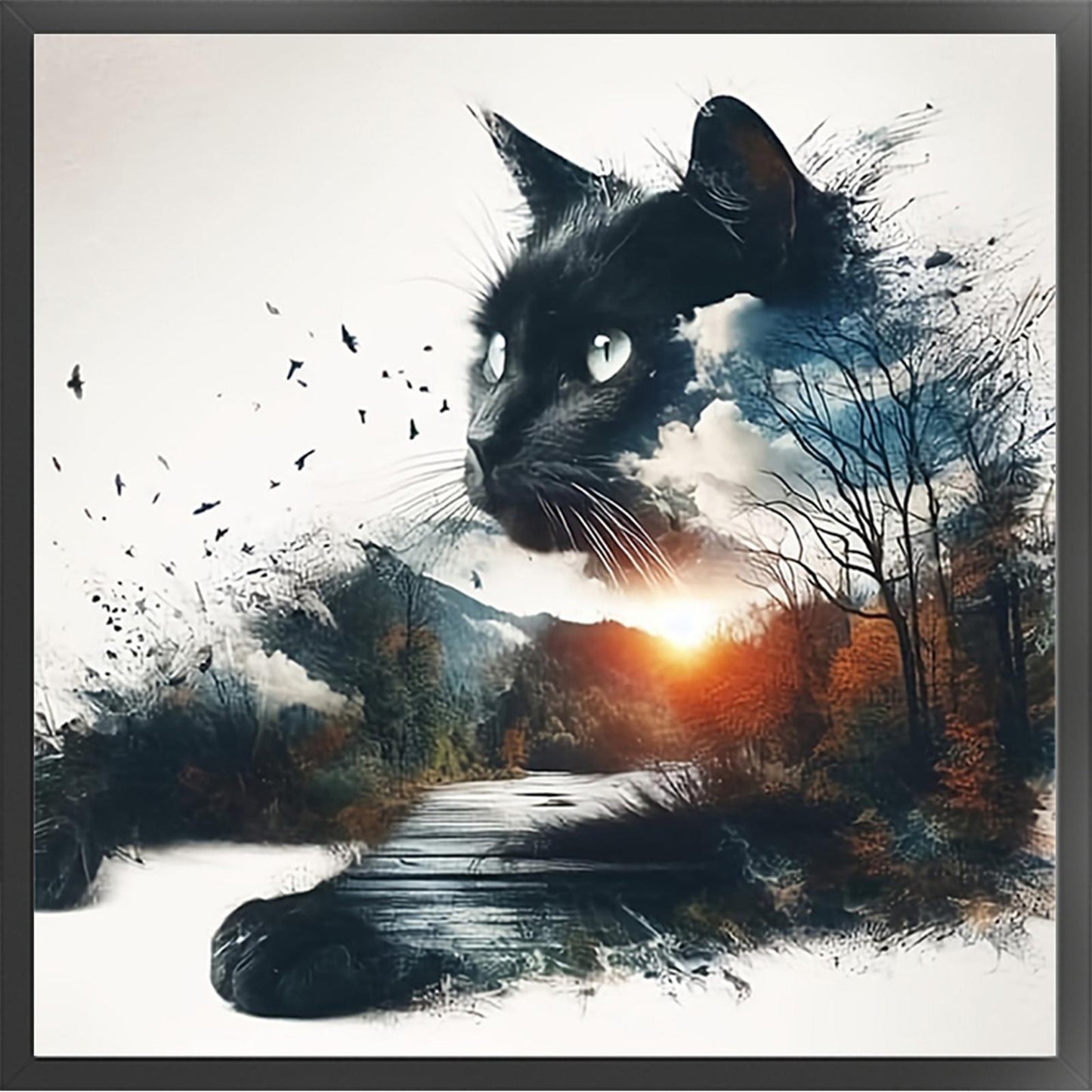 Silhouette Kitten - Full 11CT Stamped Cross Stitch - Bead Embroidery 36x36CM/14.17x14.17in