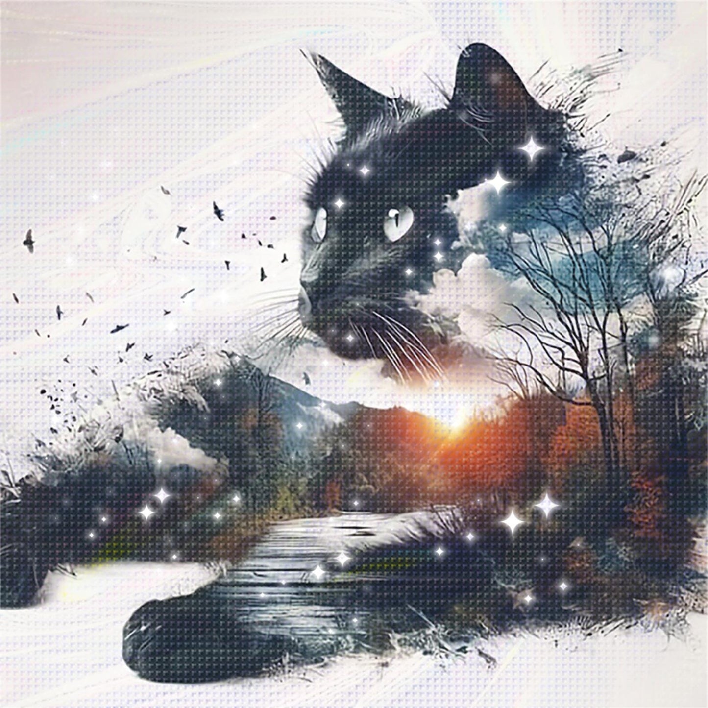 Silhouette Kitten - Full 11CT Stamped Cross Stitch - Bead Embroidery 36x36CM/14.17x14.17in