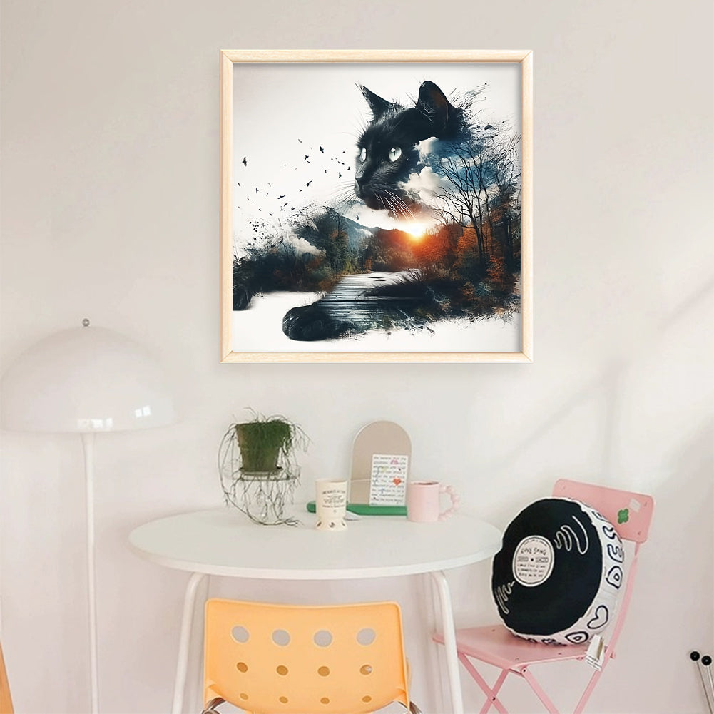 Silhouette Kitten - Full 11CT Stamped Cross Stitch - Bead Embroidery 36x36CM/14.17x14.17in