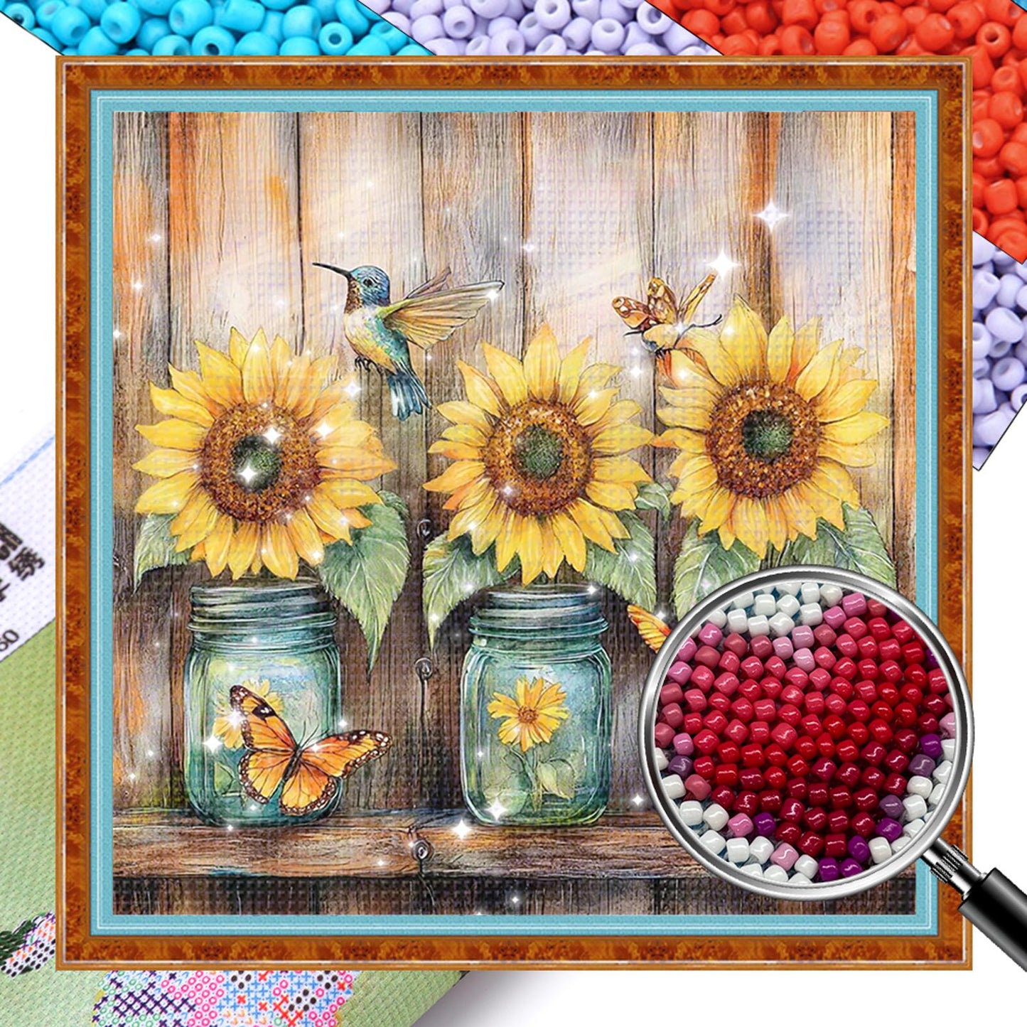 Sunflower Vase - Full 11CT Stamped Cross Stitch - Bead Embroidery 36x36CM/14.17x14.17in