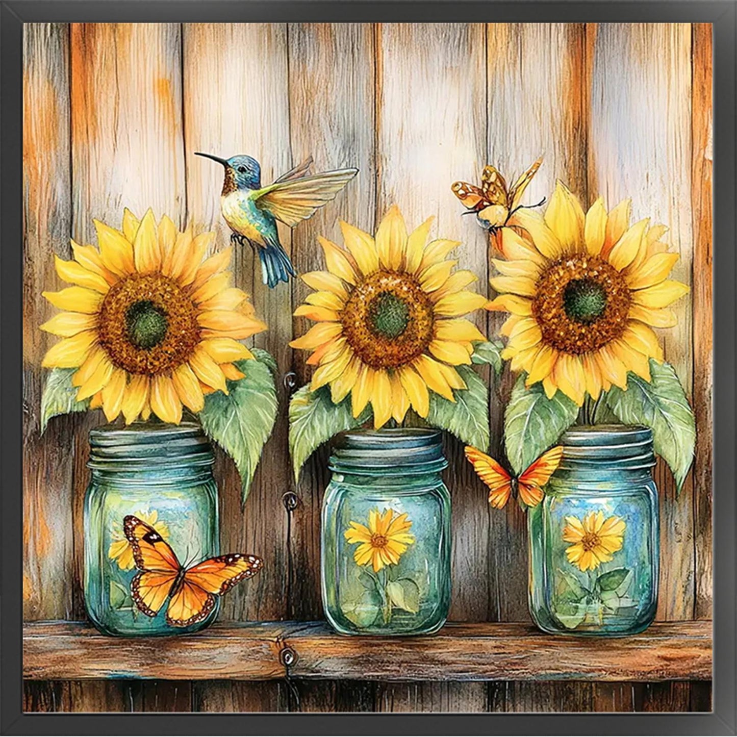 Sunflower Vase - Full 11CT Stamped Cross Stitch - Bead Embroidery 36x36CM/14.17x14.17in