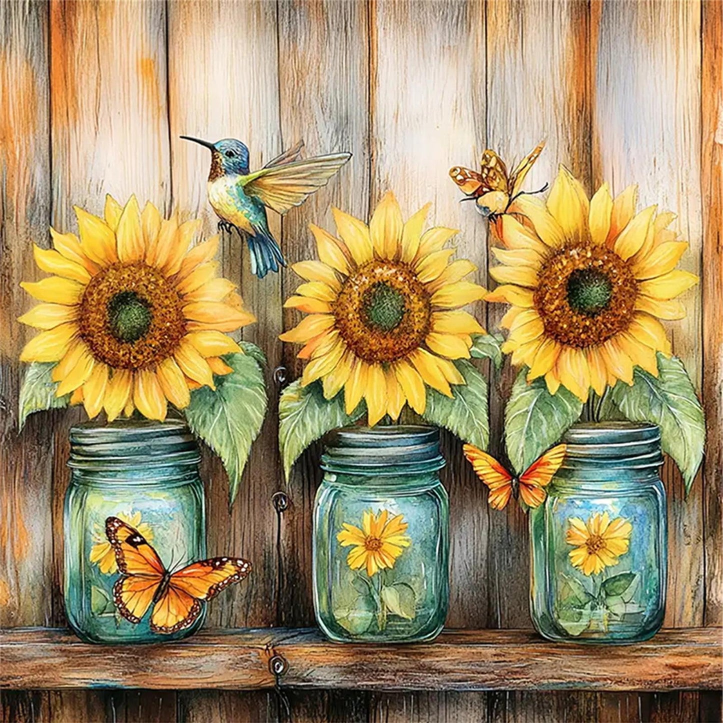 Sunflower Vase - Full 11CT Stamped Cross Stitch - Bead Embroidery 36x36CM/14.17x14.17in