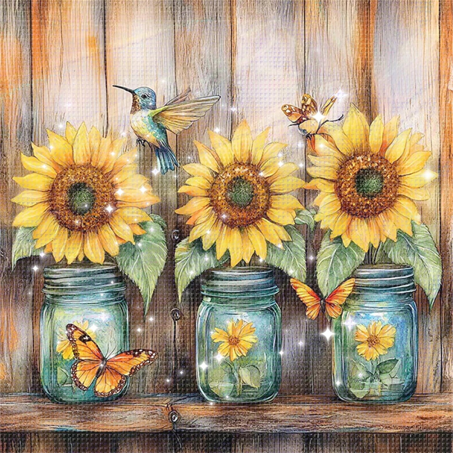Sunflower Vase - Full 11CT Stamped Cross Stitch - Bead Embroidery 36x36CM/14.17x14.17in