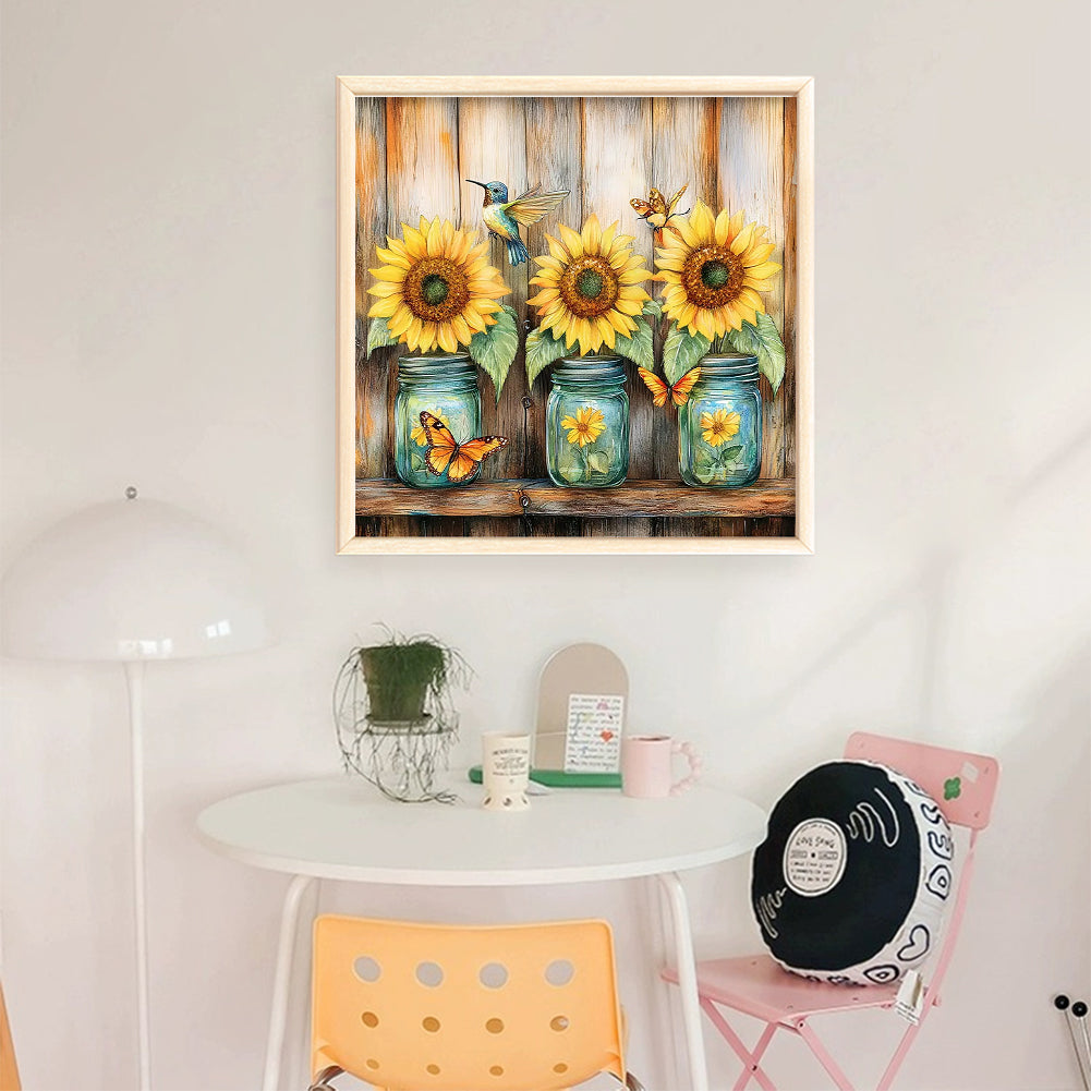 Sunflower Vase - Full 11CT Stamped Cross Stitch - Bead Embroidery 36x36CM/14.17x14.17in